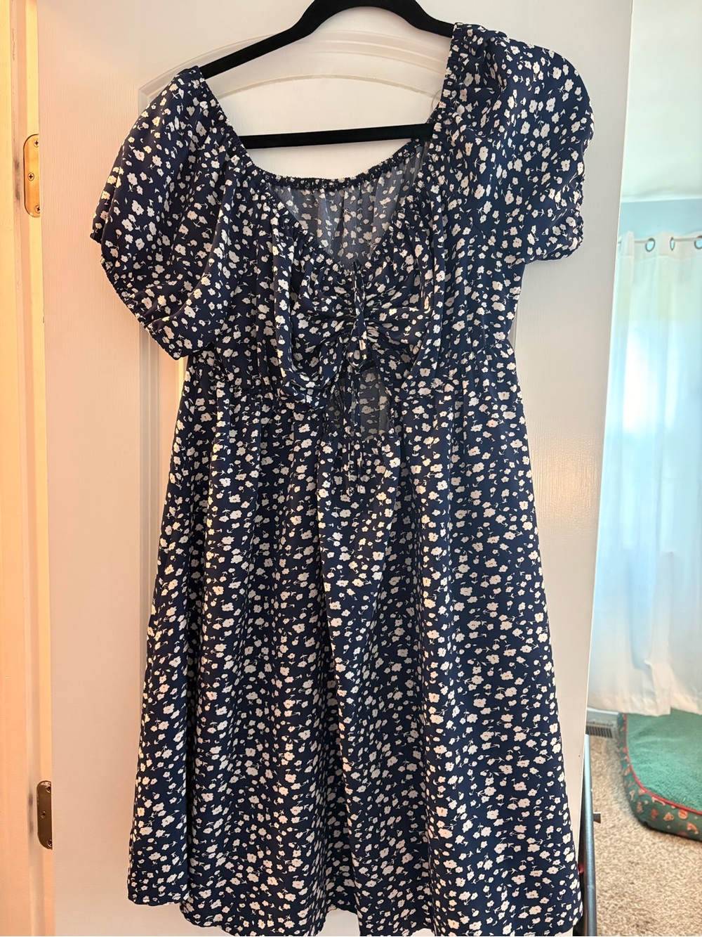 Navy Blue Floral Tie-Front Dress